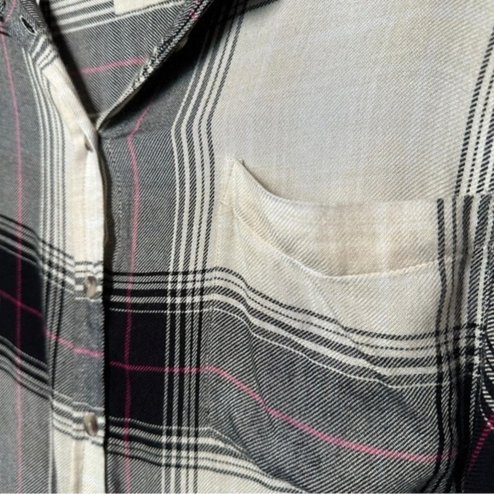 Lucky Brand Black, White, and Pink Plaid Shirt